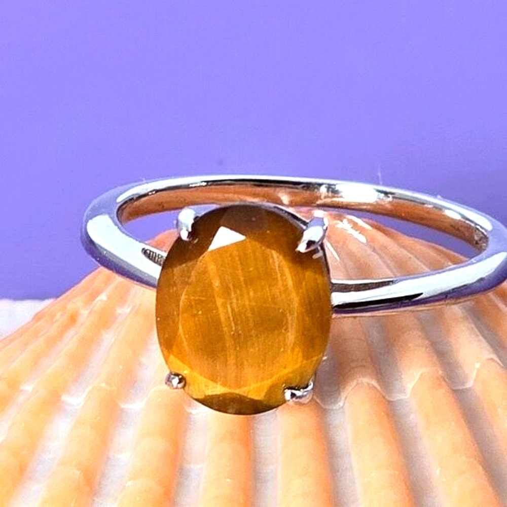 Natural Tiger's Eye 925 Sterling Silver Ring